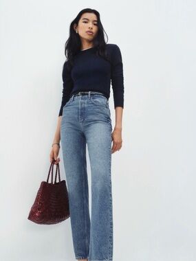 Reformation High-Rise Straight Jeans in Light Blue